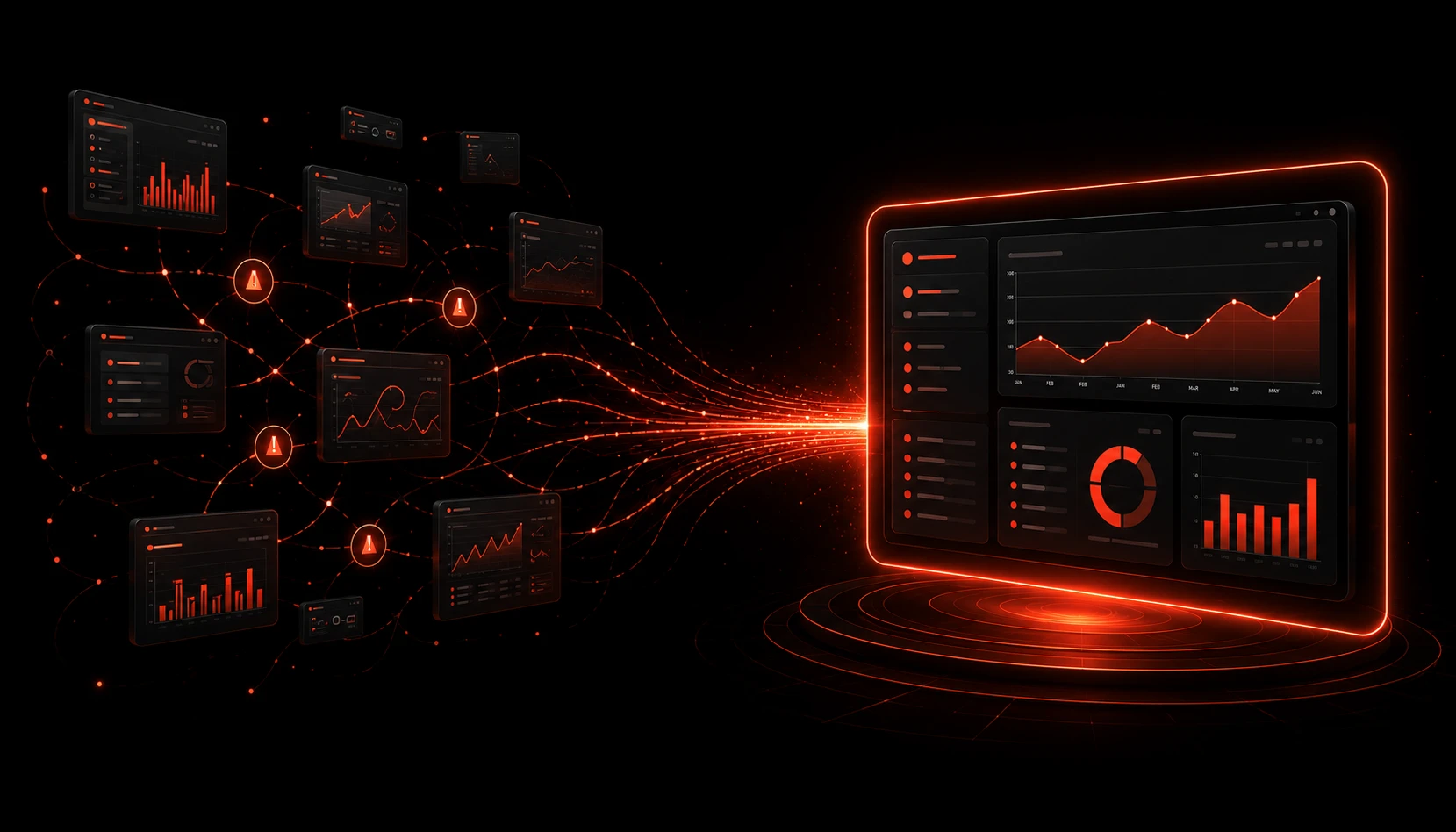 Digital dashboard with data visualizations and graphs.