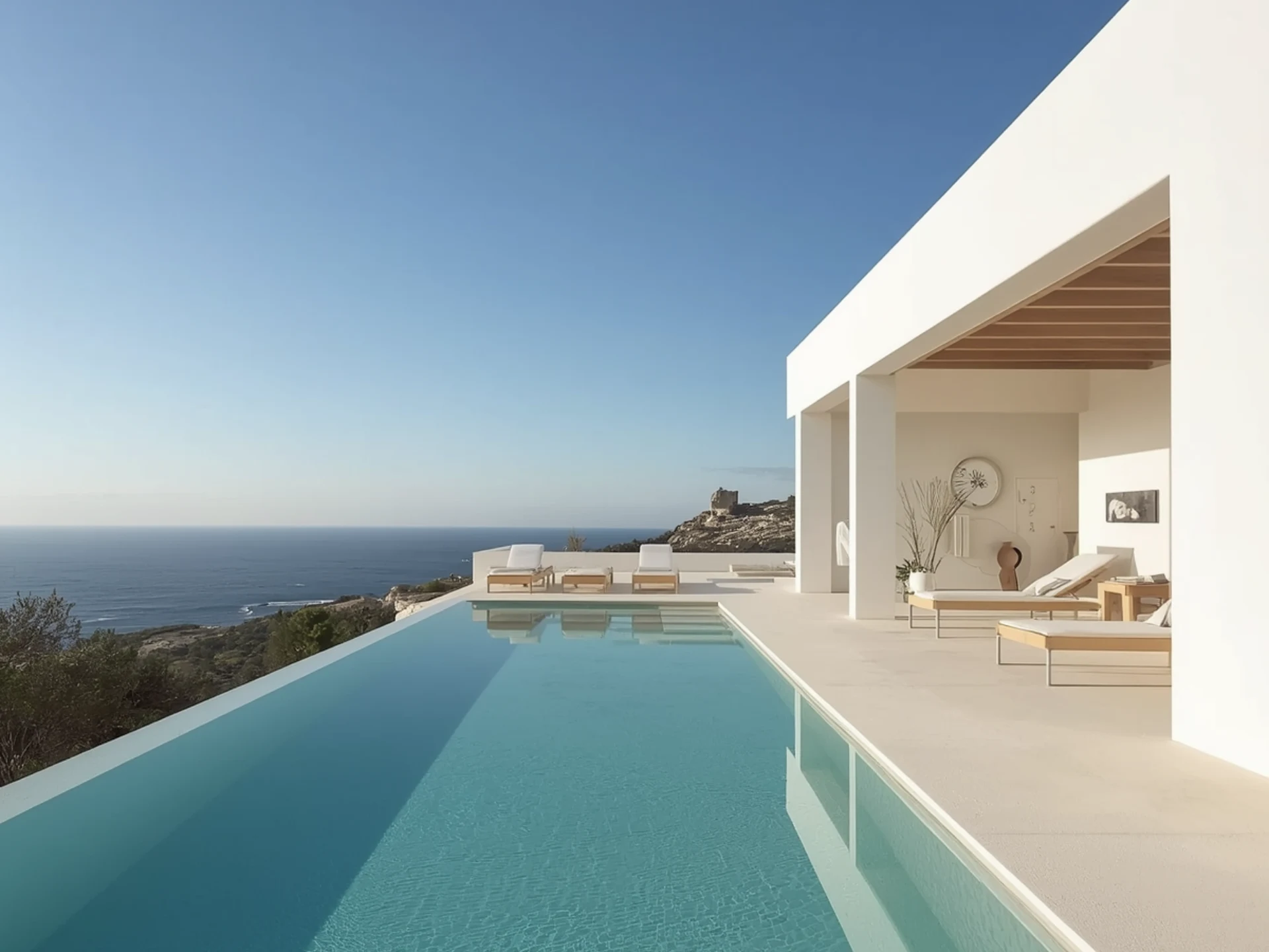 Modern villa with infinity pool overlooking the sea