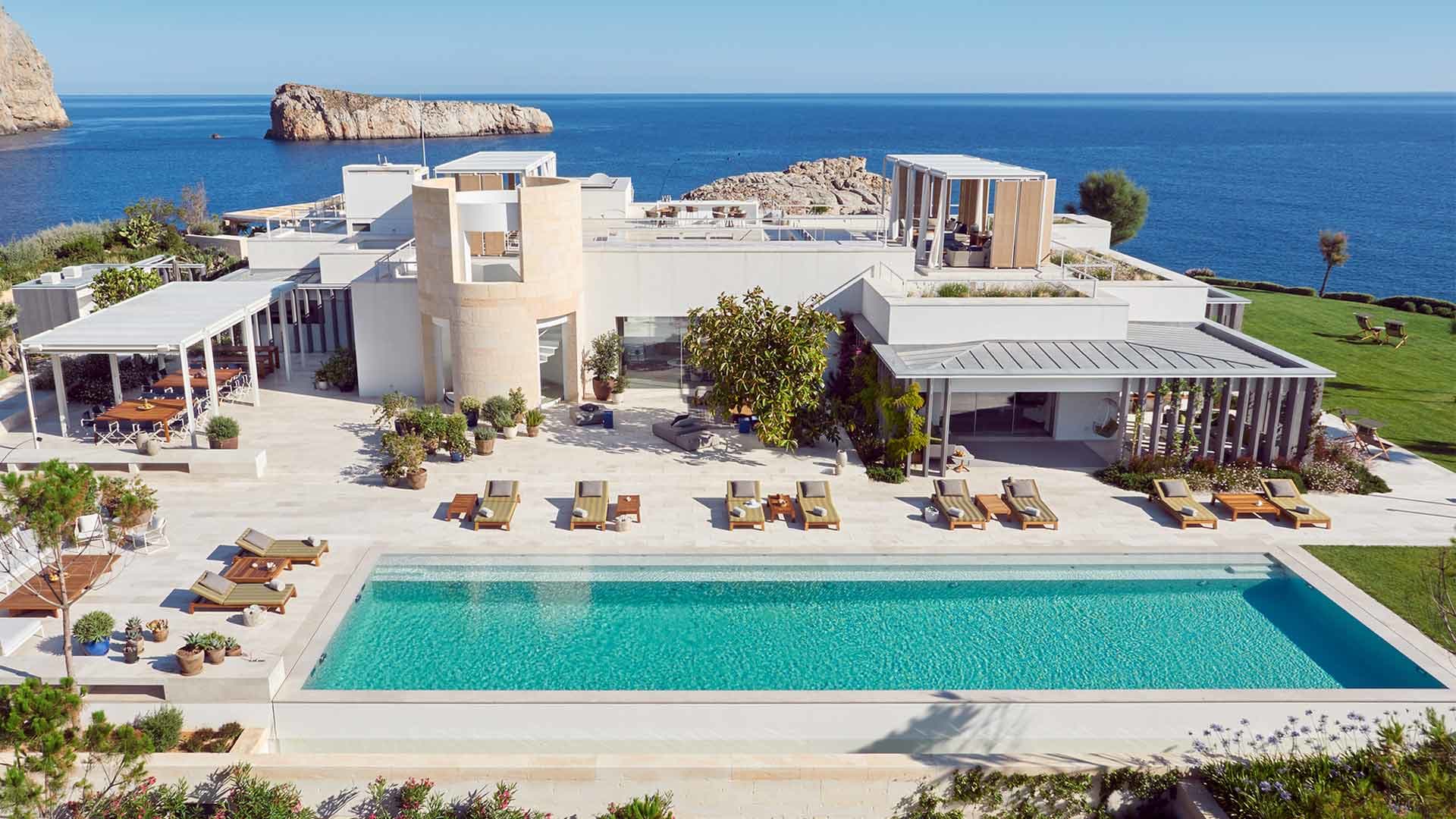 Modern villa with a pool and sea view.